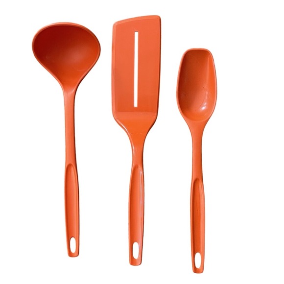3 Vintage Foley Orange Plastic Cooking Serving Utensils Spatula Spoon Ladle - Picture 1 of 5